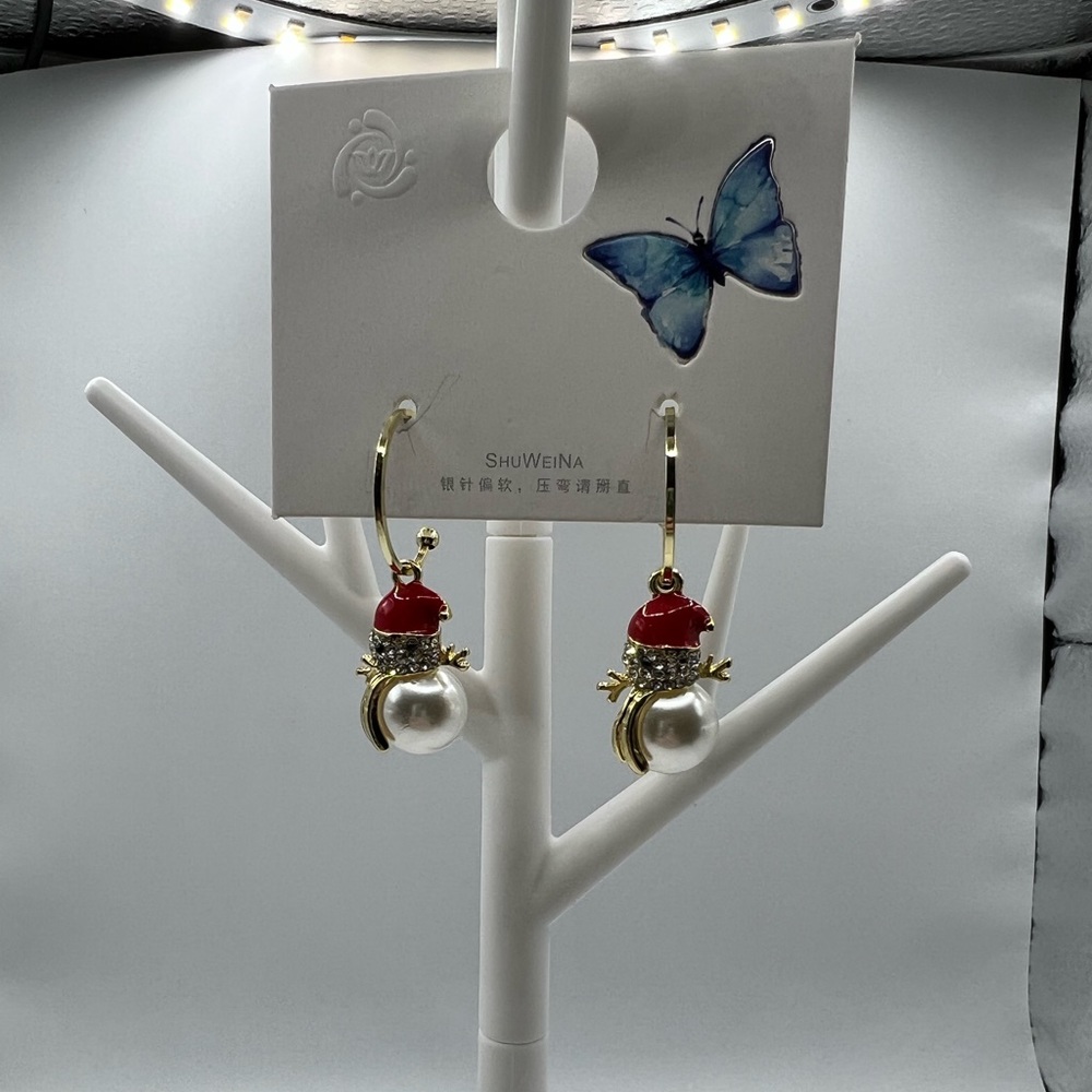 ShuWeiNa Gold Tone W/ Crystals Snowman Earrings NEW
